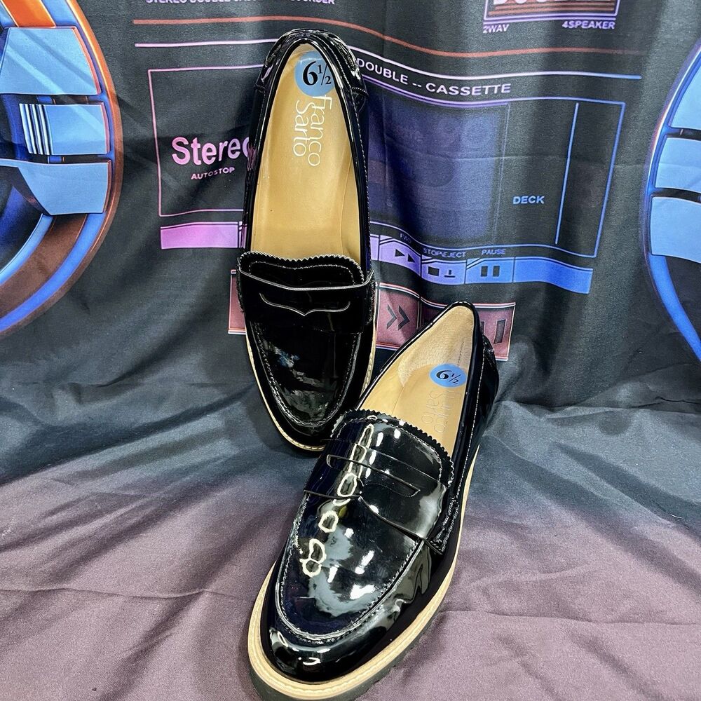 NEW Franco Sarto Women' Cedra Penny Loafers Shoes Black Faux Patent Leather 6.5M